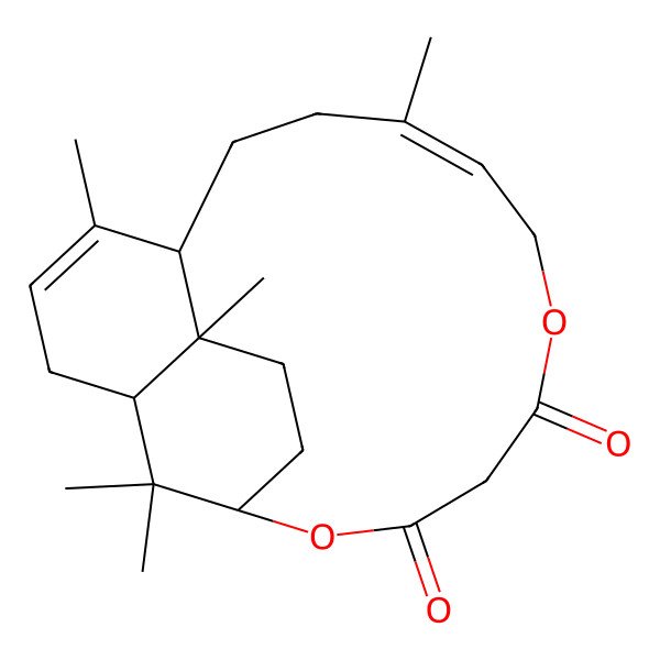 2D Structure of (1R,5R,8E,16S,19S)-4,8,19,20,20-pentamethyl-11,15-dioxatricyclo[14.3.1.05,19]icosa-3,8-diene-12,14-dione