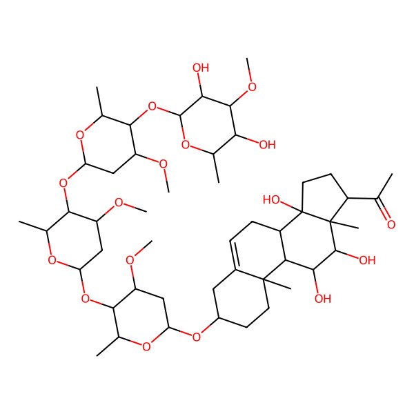 2D Structure of 1-[3-[5-[5-[5-(3,5-Dihydroxy-4-methoxy-6-methyloxan-2-yl)oxy-4-methoxy-6-methyloxan-2-yl]oxy-4-methoxy-6-methyloxan-2-yl]oxy-4-methoxy-6-methyloxan-2-yl]oxy-11,12,14-trihydroxy-10,13-dimethyl-1,2,3,4,7,8,9,11,12,15,16,17-dodecahydrocyclopenta[a]phenanthren-17-yl]ethanone