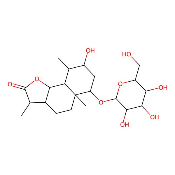 2D Structure of 8-Hydroxy-3,5a,9-trimethyl-6-[3,4,5-trihydroxy-6-(hydroxymethyl)oxan-2-yl]oxy-3,3a,4,5,6,7,8,9,9a,9b-decahydrobenzo[g][1]benzofuran-2-one