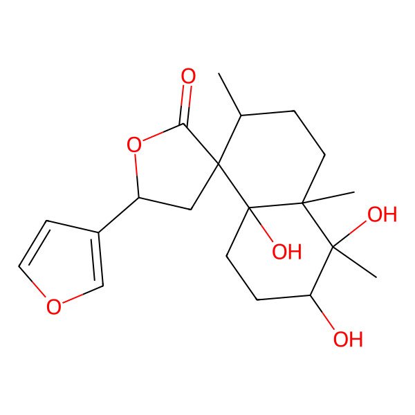 2D Structure of (3R,4R,4aS,5'R,7R,8R,8aR)-5'-(furan-3-yl)-3,4,8a-trihydroxy-4,4a,7-trimethylspiro[1,2,3,5,6,7-hexahydronaphthalene-8,3'-oxolane]-2'-one