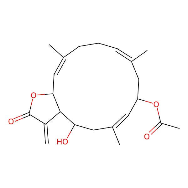 2D Structure of [(3aS,4S,8S,15aS)-4-hydroxy-6,10,14-trimethyl-3-methylidene-2-oxo-3a,4,5,8,9,12,13,15a-octahydrocyclotetradeca[b]furan-8-yl] acetate