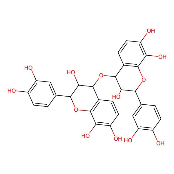 2D Structure of (2R,3R,4R)-2-(3,4-dihydroxyphenyl)-4-[[(2R,3R,4S)-2-(3,4-dihydroxyphenyl)-3,7,8-trihydroxy-3,4-dihydro-2H-chromen-4-yl]oxy]-3,4-dihydro-2H-chromene-3,7,8-triol