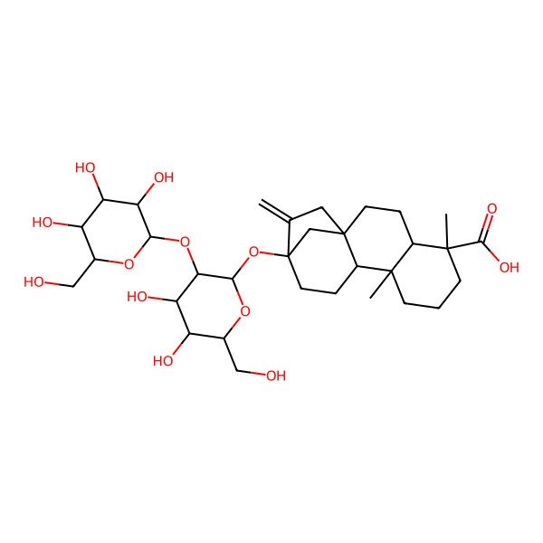 2D Structure of (1R,4S,5R,9S,10R,13S)-13-[(2S)-4,5-dihydroxy-6-(hydroxymethyl)-3-[(2S)-3,4,5-trihydroxy-6-(hydroxymethyl)oxan-2-yl]oxyoxan-2-yl]oxy-5,9-dimethyl-14-methylidenetetracyclo[11.2.1.01,10.04,9]hexadecane-5-carboxylic acid
