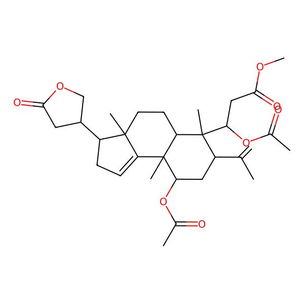 2D Structure of Methyl 3-acetyloxy-3-[9-acetyloxy-3a,6,9a-trimethyl-3-(5-oxooxolan-3-yl)-7-prop-1-en-2-yl-2,3,4,5,5a,7,8,9-octahydrocyclopenta[a]naphthalen-6-yl]propanoate