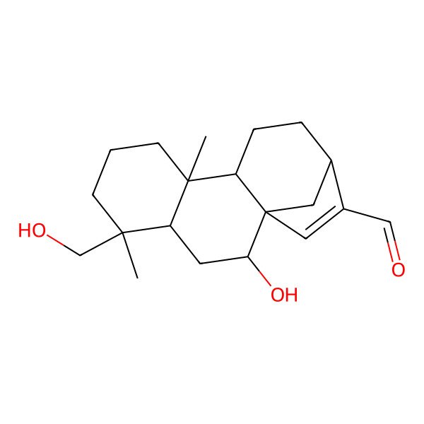 2D Structure of (1R,2S,4R,5S,9R,10S,13R)-2-hydroxy-5-(hydroxymethyl)-5,9-dimethyltetracyclo[11.2.1.01,10.04,9]hexadec-14-ene-14-carbaldehyde