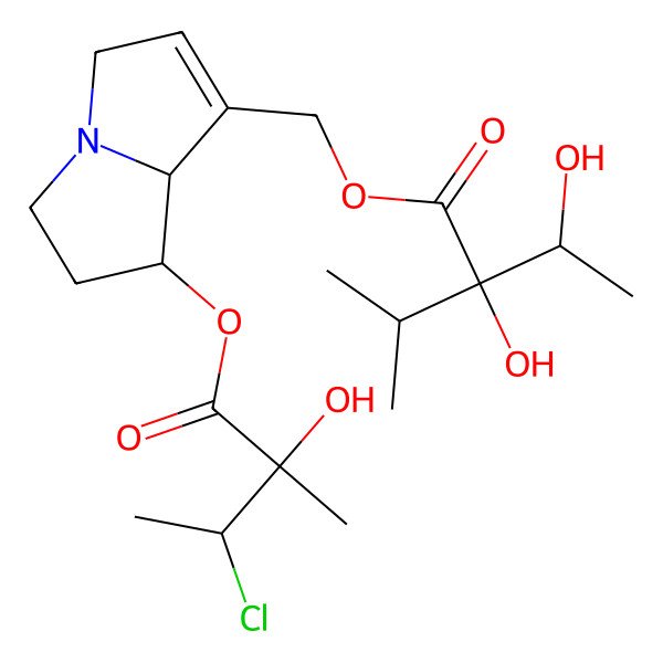 2D Structure of [(7R,8S)-7-[(2R,3R)-3-chloro-2-hydroxy-2-methylbutanoyl]oxy-5,6,7,8-tetrahydro-3H-pyrrolizin-1-yl]methyl (2S)-2-hydroxy-2-[(1R)-1-hydroxyethyl]-3-methylbutanoate