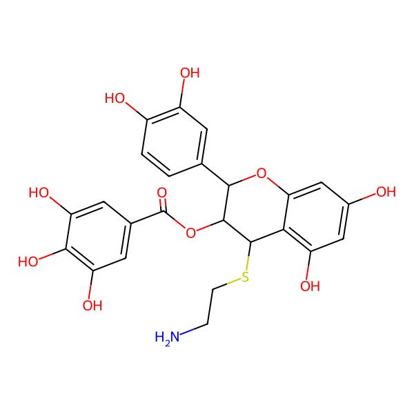 2D Structure of [4-(2-aminoethylsulfanyl)-2-(3,4-dihydroxyphenyl)-5,7-dihydroxy-3,4-dihydro-2H-chromen-3-yl] 3,4,5-trihydroxybenzoate
