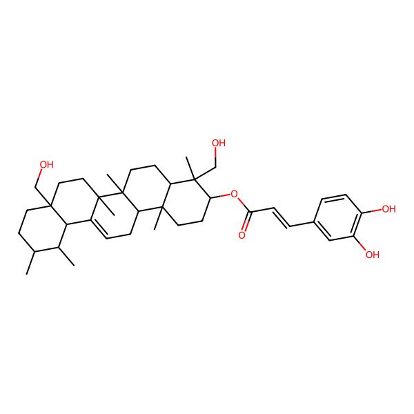 2D Structure of [(3S,4R,4aR,6aR,6bS,8aS,11R,12S,12aS,14aR,14bR)-4,8a-bis(hydroxymethyl)-4,6a,6b,11,12,14b-hexamethyl-2,3,4a,5,6,7,8,9,10,11,12,12a,14,14a-tetradecahydro-1H-picen-3-yl] (E)-3-(3,4-dihydroxyphenyl)prop-2-enoate