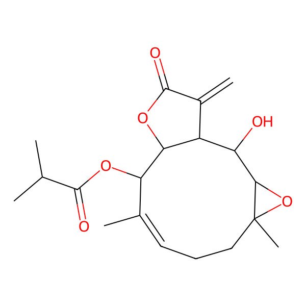 2D Structure of (2-Hydroxy-5,9-dimethyl-14-methylidene-13-oxo-4,12-dioxatricyclo[9.3.0.03,5]tetradec-8-en-10-yl) 2-methylpropanoate