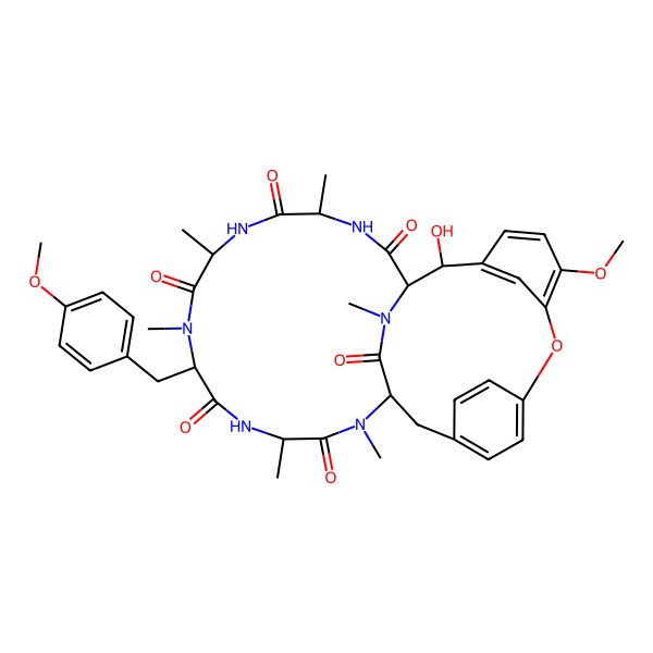 2D Structure of 28-Hydroxy-24-methoxy-10-[(4-methoxyphenyl)methyl]-4,7,9,13,15,29-hexamethyl-22-oxa-3,6,9,12,15,29-hexazatetracyclo[14.12.2.218,21.123,27]tritriaconta-18,20,23,25,27(31),32-hexaene-2,5,8,11,14,30-hexone