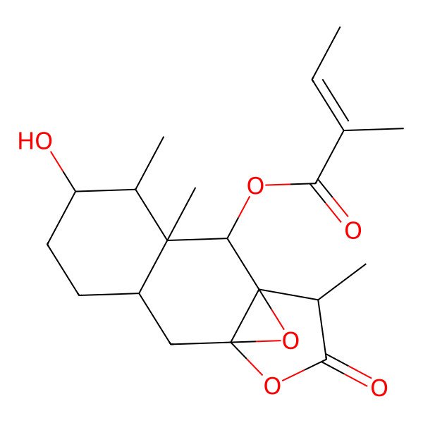 2D Structure of (5-Hydroxy-3,4,13-trimethyl-12-oxo-11,14-dioxatetracyclo[8.3.1.01,10.03,8]tetradecan-2-yl) 2-methylbut-2-enoate