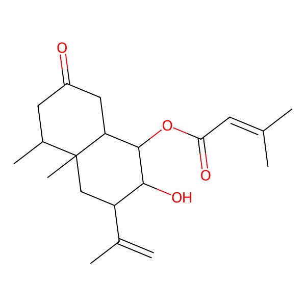 2D Structure of (2-Hydroxy-4a,5-dimethyl-7-oxo-3-prop-1-en-2-yl-1,2,3,4,5,6,8,8a-octahydronaphthalen-1-yl) 3-methylbut-2-enoate 2D Structure of (2-Hydroxy-4a,5-dimethyl-7-oxo-3-prop-1-en-2-yl-1,2,3,4,5,6,8,8a-octahydronaphthalen-1-yl) 3-methylbut-2-enoate