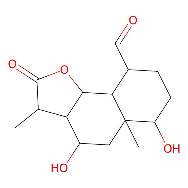 2D Structure of (3S,3aR,4S,5aR,6R,9S,9aS,9bR)-4,6-dihydroxy-3,5a-dimethyl-2-oxo-3,3a,4,5,6,7,8,9,9a,9b-decahydrobenzo[g][1]benzofuran-9-carbaldehyde