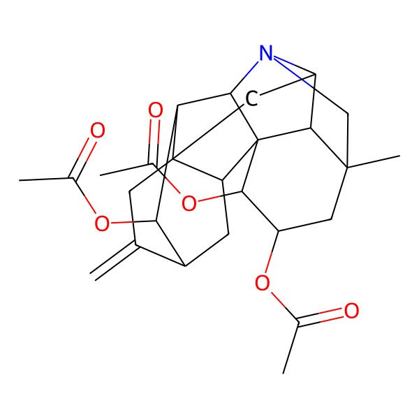 2D Structure of (2,10-Diacetyloxy-5-methyl-12-methylidene-7-azaheptacyclo[9.6.2.01,8.05,17.07,16.09,14.014,18]nonadecan-3-yl) acetate