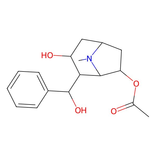 2D Structure of [(1S,3R,4S,5R,6R)-3-hydroxy-4-[(R)-hydroxy(phenyl)methyl]-8-methyl-8-azabicyclo[3.2.1]octan-6-yl] acetate