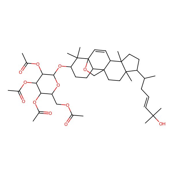 2D Structure of [(2R,3R,4R,5R,6R)-3,4,5-triacetyloxy-6-[[(1R,4S,5S,8R,9R,12S,13S,16S)-8-[(E,2R)-6-hydroxy-6-methylhept-4-en-2-yl]-5,9,17,17-tetramethyl-18-oxapentacyclo[10.5.2.01,13.04,12.05,9]nonadec-2-en-16-yl]oxy]oxan-2-yl]methyl acetate