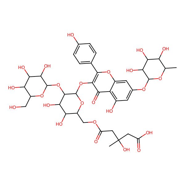 2D Structure of 5-[[3,4-Dihydroxy-6-[5-hydroxy-2-(4-hydroxyphenyl)-4-oxo-7-(3,4,5-trihydroxy-6-methyloxan-2-yl)oxychromen-3-yl]oxy-5-[3,4,5-trihydroxy-6-(hydroxymethyl)oxan-2-yl]oxyoxan-2-yl]methoxy]-3-hydroxy-3-methyl-5-oxopentanoic acid