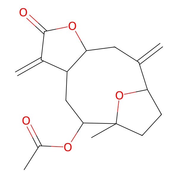 2D Structure of [(1R,4S,8R,10R,11R)-11-methyl-2,7-dimethylidene-6-oxo-5,14-dioxatricyclo[9.2.1.04,8]tetradecan-10-yl] acetate