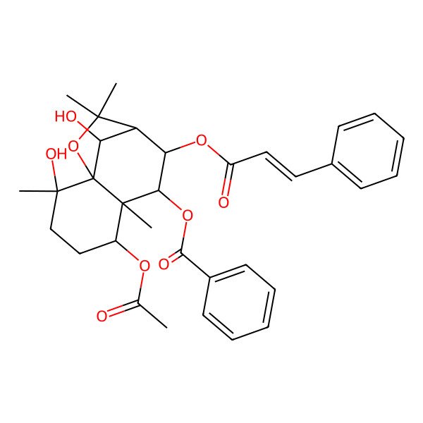 2D Structure of [5-Acetyloxy-2,12-dihydroxy-2,6,10,10-tetramethyl-8-(3-phenylprop-2-enoyloxy)-11-oxatricyclo[7.2.1.01,6]dodecan-7-yl] benzoate
