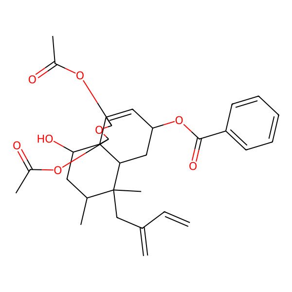 2D Structure of [(1R,3R,5S,6aR,7R,8S,10S,10aR)-1,3-diacetyloxy-10-hydroxy-7,8-dimethyl-7-(2-methylidenebut-3-enyl)-1,3,5,6,6a,8,9,10-octahydrobenzo[d][2]benzofuran-5-yl] benzoate