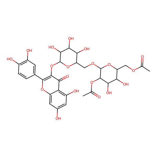 2D Structure of [(2R,3S,4S,5R,6R)-5-acetyloxy-6-[[(2R,3S,4S,5R,6S)-6-[2-(3,4-dihydroxyphenyl)-5,7-dihydroxy-4-oxochromen-3-yl]oxy-3,4,5-trihydroxyoxan-2-yl]methoxy]-3,4-dihydroxyoxan-2-yl]methyl acetate