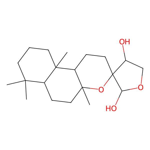2D Structure of (2'S,3R,4'R,4aS,6aR,10aR,10bS)-4a,7,7,10a-tetramethylspiro[2,5,6,6a,8,9,10,10b-octahydro-1H-benzo[f]chromene-3,3'-oxolane]-2',4'-diol