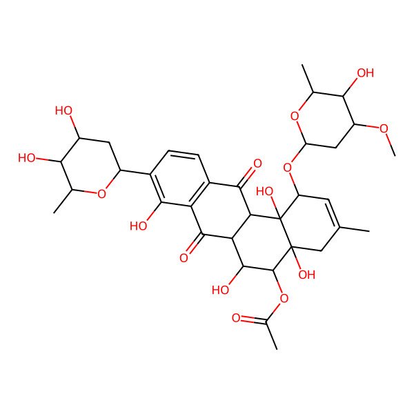 2D Structure of [9-(4,5-Dihydroxy-6-methyloxan-2-yl)-4a,6,8,12b-tetrahydroxy-1-(5-hydroxy-4-methoxy-6-methyloxan-2-yl)oxy-3-methyl-7,12-dioxo-1,4,5,6,6a,12a-hexahydrobenzo[a]anthracen-5-yl] acetate
