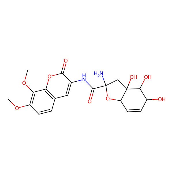 2D Structure of 2-amino-N-(7,8-dimethoxy-2-oxochromen-3-yl)-3a,4,5-trihydroxy-3,4,5,7a-tetrahydro-1-benzofuran-2-carboxamide