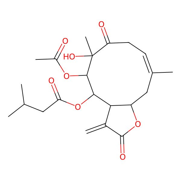 2D Structure of (5-Acetyloxy-6-hydroxy-6,10-dimethyl-3-methylidene-2,7-dioxo-3a,4,5,8,11,11a-hexahydrocyclodeca[b]furan-4-yl) 3-methylbutanoate