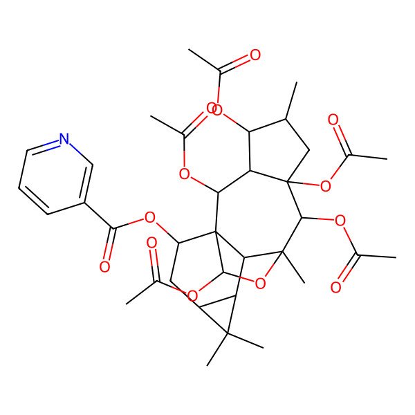2D Structure of (2,4,7,8,16-Pentaacetyloxy-5,9,12,12-tetramethyl-17-oxapentacyclo[7.6.2.01,10.03,7.011,13]heptadecan-15-yl) pyridine-3-carboxylate