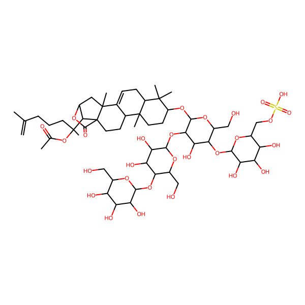 2D Structure of [(2S)-2-[(1S,4R,5R,8S,10R,14S,16S,19R)-8-[(2R,3R,4S,5S,6R)-3-[(2S,3R,4R,5S,6R)-3,4-dihydroxy-6-(hydroxymethyl)-5-[(2S,3R,4S,5S,6R)-3,4,5-trihydroxy-6-(hydroxymethyl)oxan-2-yl]oxyoxan-2-yl]oxy-4-hydroxy-6-(hydroxymethyl)-5-[(2S,3R,4S,5S,6R)-3,4,5-trihydroxy-6-(sulfooxymethyl)oxan-2-yl]oxyoxan-2-yl]oxy-5,9,9,14-tetramethyl-18-oxo-17-oxapentacyclo[14.2.1.01,14.04,13.05,10]nonadec-12-en-19-yl]-6-methylhept-6-en-2-yl] acetate
