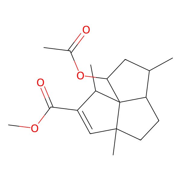 2D Structure of methyl (1R,2S,5R,8R,9S,11S)-11-acetyloxy-2,5,9-trimethyltricyclo[6.3.0.01,5]undec-3-ene-3-carboxylate