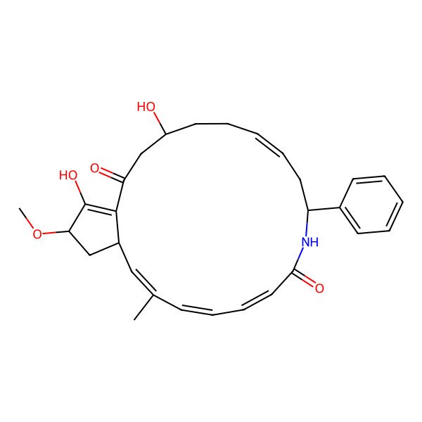 2D Structure of (1R,2Z,4Z,6Z,10S,12Z,16S,21S)-16,20-dihydroxy-21-methoxy-3-methyl-10-phenyl-9-azabicyclo[17.3.0]docosa-2,4,6,12,19-pentaene-8,18-dione