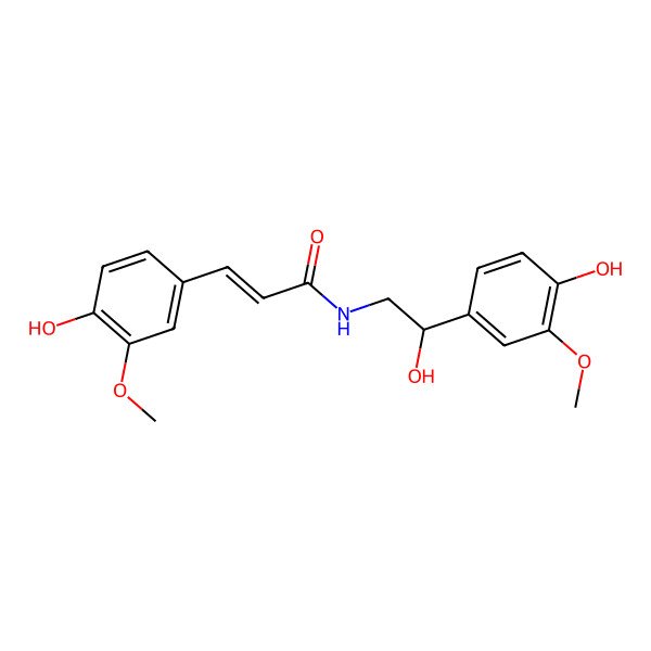 2D Structure of (E)-N-[(2R)-2-hydroxy-2-(4-hydroxy-3-methoxyphenyl)ethyl]-3-(4-hydroxy-3-methoxyphenyl)prop-2-enamide