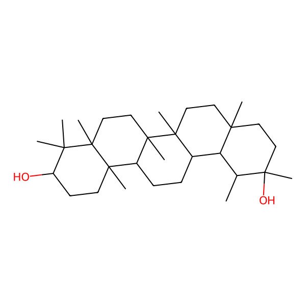 2D Structure of (1S,2R,4aS,6aS,6aR,6bR,8aR,10S,12aR,14aR,14bR)-1,2,4a,6a,6b,8a,9,9,12a-nonamethyl-3,4,5,6,6a,7,8,10,11,12,13,14,14a,14b-tetradecahydro-1H-picene-2,10-diol