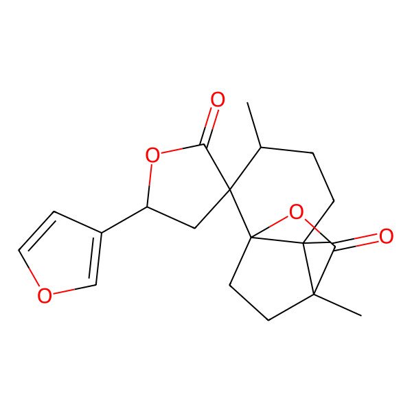 2D Structure of (1S,2R,3R,5'S,6R,7R)-5'-(furan-3-yl)-3,6,7-trimethylspiro[9-oxatricyclo[5.2.2.01,6]undecane-2,3'-oxolane]-2',8-dione