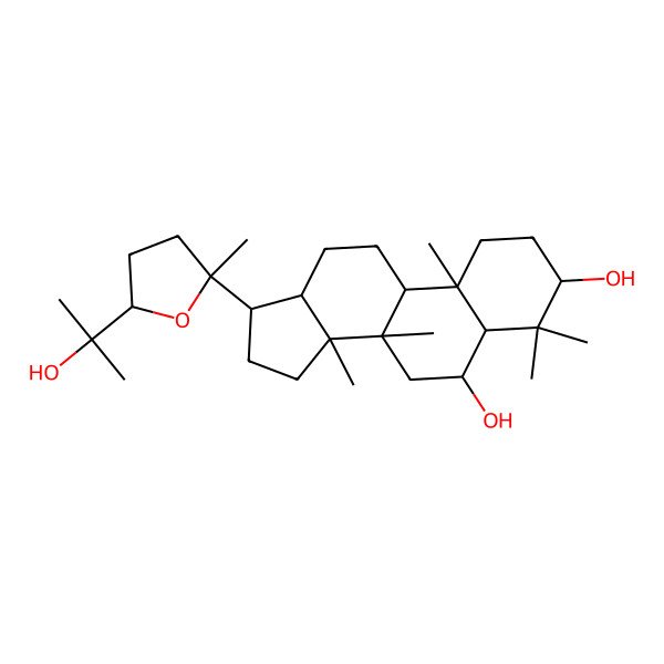2D Structure of (3R,5R,6R,8R,9R,10R,13R,14R,17S)-17-[(2S,5S)-5-(2-hydroxypropan-2-yl)-2-methyloxolan-2-yl]-4,4,8,10,14-pentamethyl-2,3,5,6,7,9,11,12,13,15,16,17-dodecahydro-1H-cyclopenta[a]phenanthrene-3,6-diol