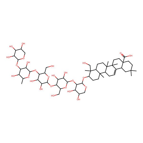 2D Structure of (4aR,6aR,6aS,6bR,8aR,9R,10S,12aR,14bS)-10-[(2S,3R,4S,5R)-3-[(2S,3R,4R,5S,6R)-5-[(2S,3R,4R,5S,6R)-5-[(2S,3R,4R,5S,6S)-3,5-dihydroxy-6-methyl-4-[(2S,3R,4S,5R)-3,4,5-trihydroxyoxan-2-yl]oxyoxan-2-yl]oxy-3,4-dihydroxy-6-(hydroxymethyl)oxan-2-yl]oxy-3,4-dihydroxy-6-(hydroxymethyl)oxan-2-yl]oxy-4,5-dihydroxyoxan-2-yl]oxy-9-(hydroxymethyl)-2,2,6a,6b,9,12a-hexamethyl-1,3,4,5,6,6a,7,8,8a,10,11,12,13,14b-tetradecahydropicene-4a-carboxylic acid
