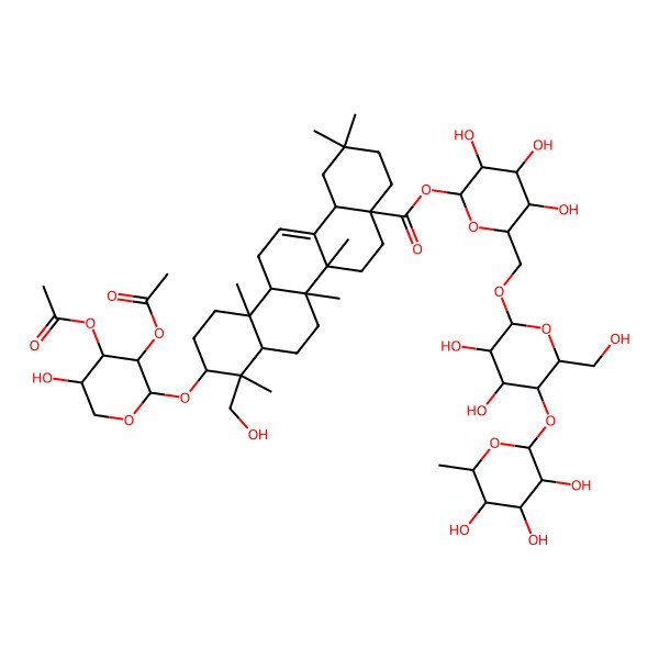 2D Structure of 3-O-[2,3-di-O-acetyl-alpha-L-arabinopyranosyl]-hederagenin 28-O-alpha-L-rhamnopyranosyl-(1->4)-beta-D-glucopyranosyl-(1->6)-beta-D-glucopyranoside