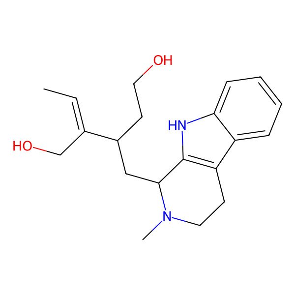 2D Structure of (2E,3S)-2-ethylidene-3-[[(1R)-2-methyl-1,3,4,9-tetrahydropyrido[3,4-b]indol-1-yl]methyl]pentane-1,5-diol