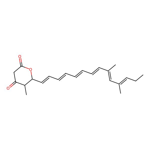 2D Structure of (5R,6R)-6-[(1E,3E,5E,7E,9E,11E)-9,11-dimethyltetradeca-1,3,5,7,9,11-hexaenyl]-5-methyloxane-2,4-dione
