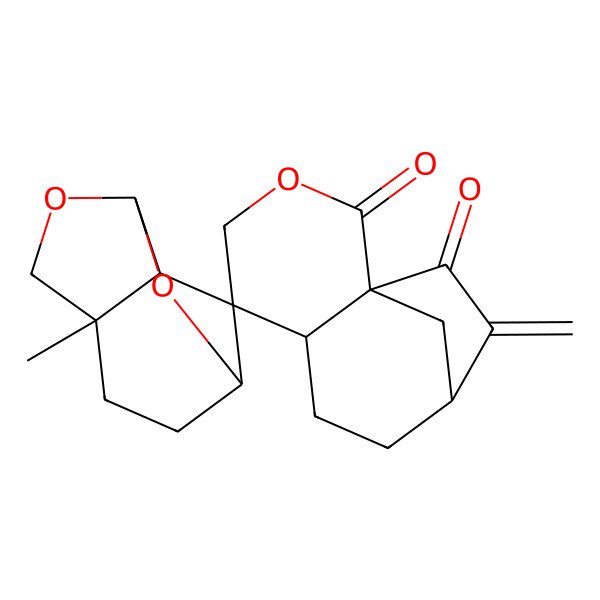 2D Structure of (1S,1'S,4'R,5S,6S,7'R,8'R,9R)-4'-methyl-10-methylidenespiro[3-oxatricyclo[7.2.1.01,6]dodecane-5,9'-6,10-dioxatricyclo[5.2.1.04,8]decane]-2,11-dione