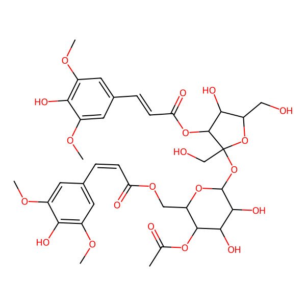 2D Structure of [3-Acetyloxy-4,5-dihydroxy-6-[4-hydroxy-3-[3-(4-hydroxy-3,5-dimethoxyphenyl)prop-2-enoyloxy]-2,5-bis(hydroxymethyl)oxolan-2-yl]oxyoxan-2-yl]methyl 3-(4-hydroxy-3,5-dimethoxyphenyl)prop-2-enoate