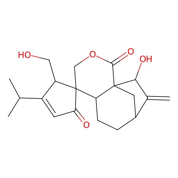 2D Structure of (1S,4'R,5S,6S,9R,11R)-11-hydroxy-4'-(hydroxymethyl)-10-methylidene-3'-propan-2-ylspiro[3-oxatricyclo[7.2.1.01,6]dodecane-5,5'-cyclopent-2-ene]-1',2-dione