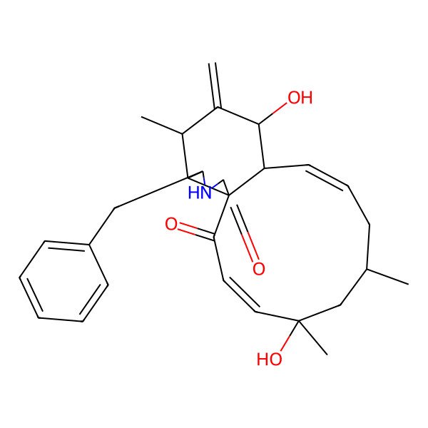 2D Structure of (1R,3E,5S,7S,9E,11R,12S,14S,15R,16S)-16-benzyl-5,12-dihydroxy-5,7,14-trimethyl-13-methylidene-17-azatricyclo[9.7.0.01,15]octadeca-3,9-diene-2,18-dione