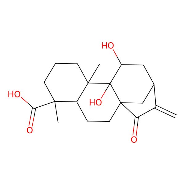 2D Structure of (1R,4S,5R,9R,10R,11S,13S)-10,11-dihydroxy-5,9-dimethyl-14-methylidene-15-oxotetracyclo[11.2.1.01,10.04,9]hexadecane-5-carboxylic acid