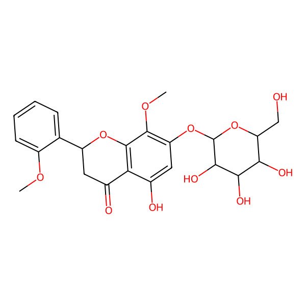 2D Structure of (2S)-5-hydroxy-8-methoxy-2-(2-methoxyphenyl)-7-[(2S,3R,4S,5S,6R)-3,4,5-trihydroxy-6-(hydroxymethyl)oxan-2-yl]oxy-2,3-dihydrochromen-4-one