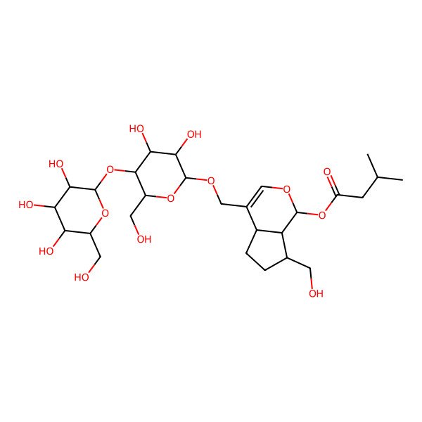 2D Structure of [(1S,4aS,7S,7aS)-4-[[(2R,3R,4R,5S,6R)-3,4-dihydroxy-6-(hydroxymethyl)-5-[(2S,3R,4R,5S,6R)-3,4,5-trihydroxy-6-(hydroxymethyl)oxan-2-yl]oxyoxan-2-yl]oxymethyl]-7-(hydroxymethyl)-1,4a,5,6,7,7a-hexahydrocyclopenta[c]pyran-1-yl] 3-methylbutanoate