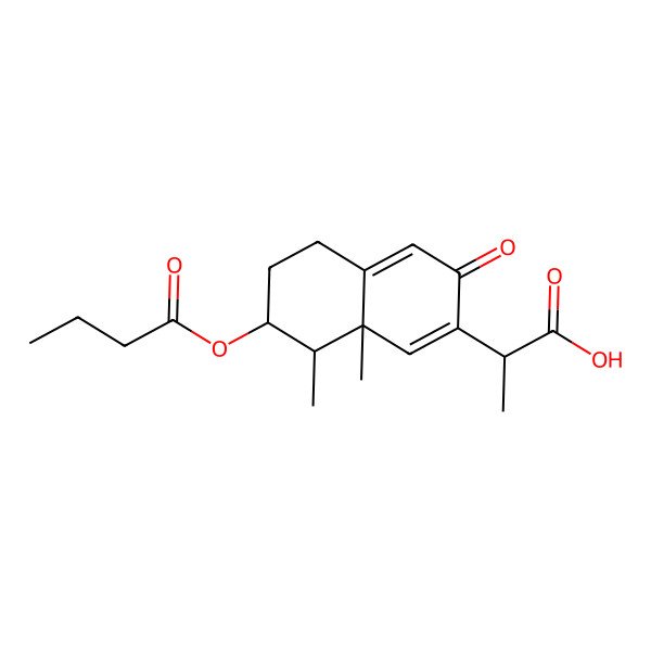 2D Structure of (2R)-2-[(7S,8R,8aR)-7-butanoyloxy-8,8a-dimethyl-3-oxo-5,6,7,8-tetrahydronaphthalen-2-yl]propanoic acid