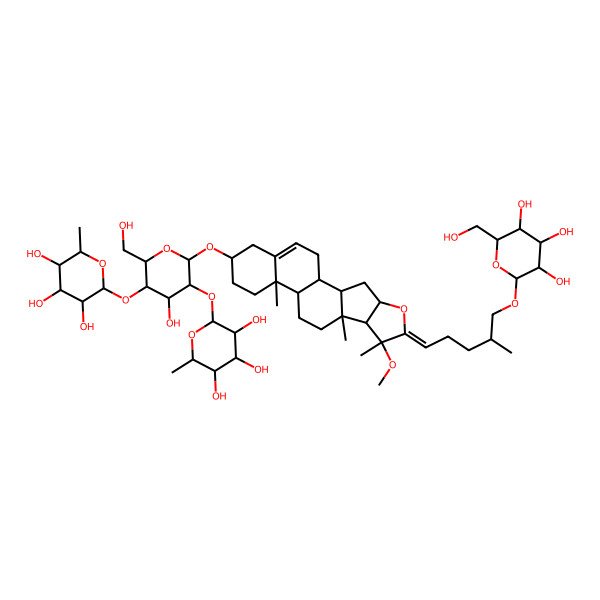 2D Structure of (2S,3R,4R,5R,6S)-2-[(2R,3S,4S,5R,6R)-4-hydroxy-2-(hydroxymethyl)-6-[[(1S,2S,4S,6E,7R,8R,9S,12S,13R,16S)-7-methoxy-7,9,13-trimethyl-6-[(4R)-4-methyl-5-[(2R,3R,4S,5S,6R)-3,4,5-trihydroxy-6-(hydroxymethyl)oxan-2-yl]oxypentylidene]-5-oxapentacyclo[10.8.0.02,9.04,8.013,18]icos-18-en-16-yl]oxy]-5-[(2S,3R,4R,5R,6S)-3,4,5-trihydroxy-6-methyloxan-2-yl]oxyoxan-3-yl]oxy-6-methyloxane-3,4,5-triol